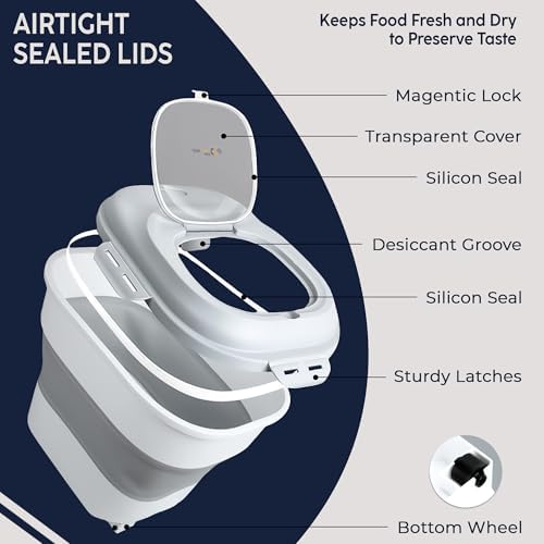 Dog Food Storage Container 30-35 lb, Airtight Collapsible Cute Dog Food Container with Wheels & Scoop, Stackable Pet Food Storage Container for Dog & Cat Food - Image 3