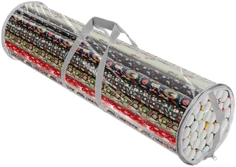 Homakover Clear PVC Christmas Wrapping Paper Organizer Storage, 30" Gift Wrap Organizer Zippered Storage, Fit for 18-25 Rolls (Grey) by Homakover