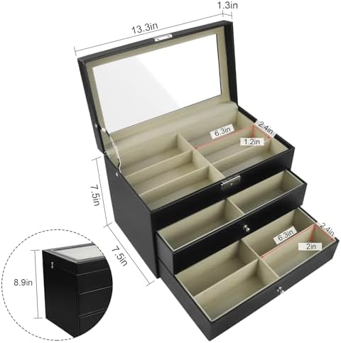 Sunglasses Organizer 18/20 Slots, Multiple Pairs Glasses Storage Case Leather Eyeglasses Display Box for Women Men - Image 5