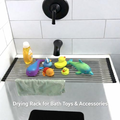 28" Bathtub Drying Rack for Bath Toys, Over-the-Tub Roll-Up Shelf & Tray - Image 6