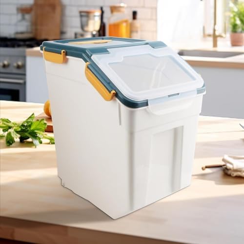 50LB Large Flour Storage Container Bin,4 Pack Airtight Plastic with Wheels Seal Locking Lid Dispenser Organizer Bin with Measuring Cup & Scoop for Flour, Rice, Grain 100LBS Total Capacity(Blue) - Image 7