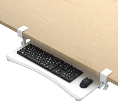 suptek Keyboard Tray Under Desk Pull Out with C Clamp Mount, Computer Keyboard & Mouse Tray, 25.6 (30 Including Clamps) x 11.8 inch Slide-Out Platform Computer Drawer for Typing, White, DSF1W by suptek