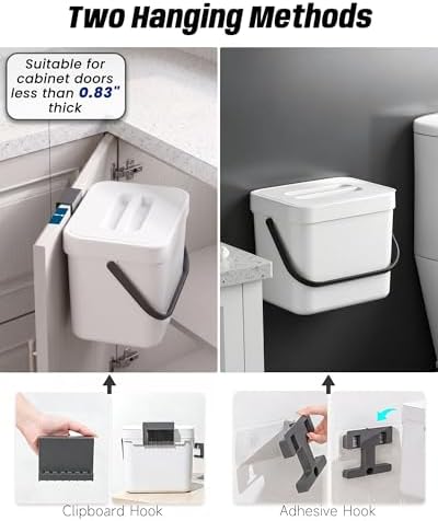 Kitchen Compost Bin - 1.8 Gallons Hanging Trash Can with Lid for Kitchen Cabinet Door, Under Sink, Wall Mounted Waste Bin for Bathroom, 7L(White) - Image 5
