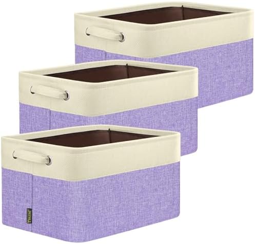 BALEINE 3 Pack Fabric Closet Storage Bins for Shelves, Linen Closet Organizers and Storage, Decorative Baskets for Organizing, Shelf, Clothes, Home, Office (Lavender, 12"x8"x8") by BALEINE