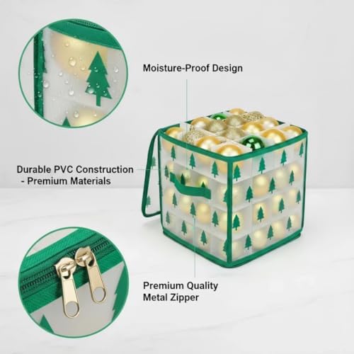 Christmas Ornament Storage Box, Christmas Tree Ornament Organizer, Hard Plastic Storage Container with Dividers, Clear Design Waterproof Case for 3" Seasons Balls - Image 3