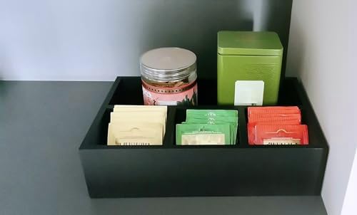 Tea Bag Organizer Black Wood Tea Bag Holder 4 Compartments Coffee Drawer - Image 7