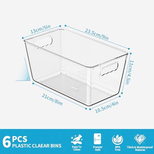 Clear Fridge Organizer Bins with Handles, 6 Pack 9.5×5×4.5 Inch - Image 3