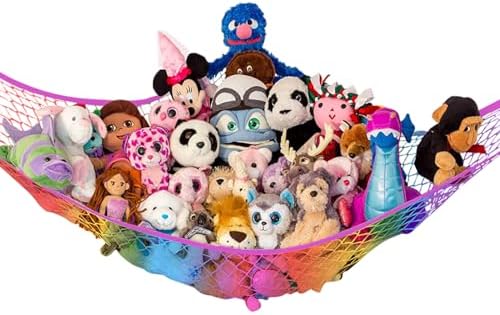 Large Stuffed Animal Storage Hammock 1 Pack | Holds 12 lbs | Corner Stuffed Animal Organizer | Plushie Net for Stuffed Animals | Stuffy Storage, Cute Bedroom, Room Decor | Rainbow by LillysLove