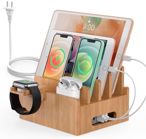 Pezin & Hulin Bamboo Charging Station with USB Charger,5Cables-Natural by PezinHulin