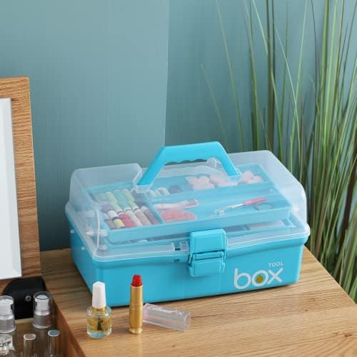 Kinsorcai 2PCS 12'' Three-Layer Clear Art Box Organizer, Multipurpose Plastic Craft Box with Handle (Blue) - Image 5