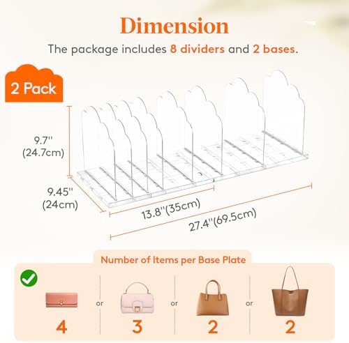Lifewit Purse Organizer for Closet, 9.7" Tall Clear Handbag Shelf Dividers - Image 3
