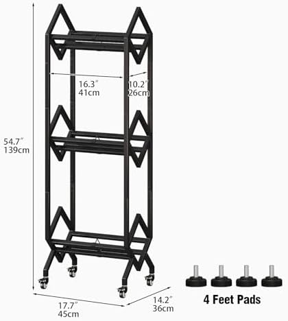 3 Tier Vinyl Record Storage Rack with Casters, Black Metal Record Holder - Image 2