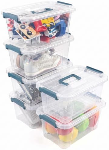 7Qt Storage Bins with Lids,6-Pack Clear Stackable storage containers with lids Buckle Latches.Perfect for LEGO, Crafts, Office Supplies, and Dorm Room Organization，Blue by AREYZIN