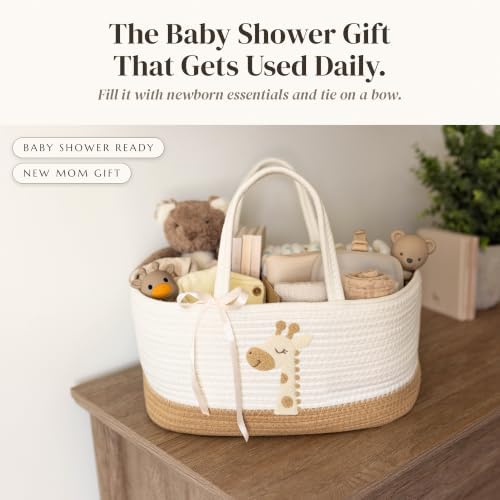 Baby Diaper Caddy Organizer - Giraffe Safari Nursery Storage Rope Basket - Image 7