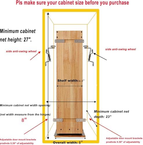 DINDON Pull Out Spice Rack Organizer for Cabinet, (6.5" W x 21.9" D x 25.2" H) Multi-Use Wood Pull Out Cabinet Organizer Slide Out Shelf Cabinet Storage for Kitchen, Pantry Organization - Image 4