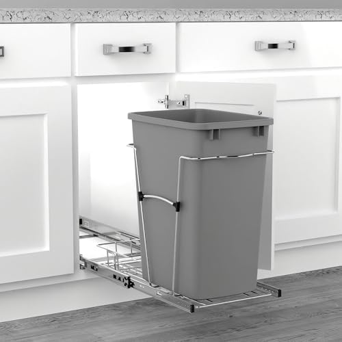 Rev-A-Shelf Pullout Trash Can for Kitchen Cabinets, Silver Waste Bin, 35 Qt - Image 6