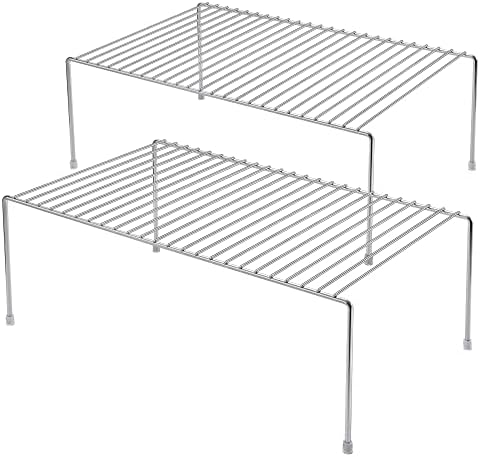 iPEGTOP Kitchen Cabinet Storage Shelf Rack, Set of 2 Large (15.7 x 9.4 Inch) Rustproof Metal Wire Shelves Spice Shelf Rack Cupboard Organizer for Pantries Countertops Utensils Organization, Chrome by iPEGTOP