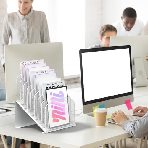 Sinboun Inclined Desk File Organizer Folder Holder with 8-Section, White - Image 2