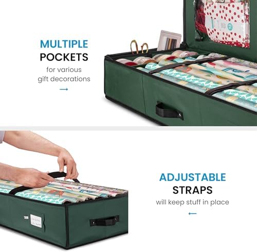 ZOBER Wrapping Paper Storage, Gift Wrapping Organizer Storage, Green/Black - Image 5
