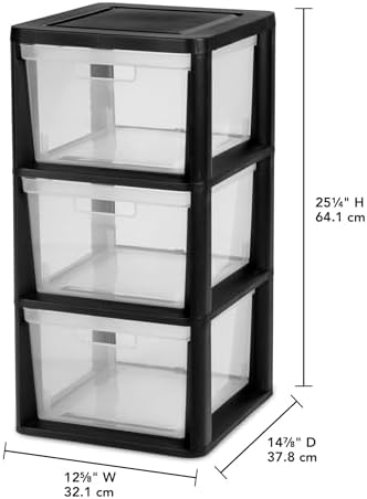Stackable Black 3 Drawer Storage Cabinet, Removable See-Through Plastic Drawers, No-Installation Organizer for Home & Dorm Household Tidying - Image 3