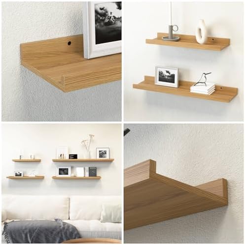Boswillon Floating Shelves Set of 2, Long Wall Shelf with Lip, 24in, Oak - Image 4