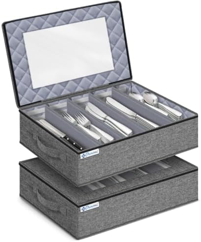 punemi Hard Shell Silverware Storage Box, Flatware Organizer, 2 Pack, Gray by Punemi