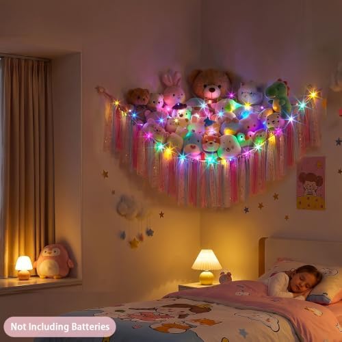 FIOBEE Stuffed Animals Net LED Light Toy Hammock for Kids Bedroom Storage - Image 4