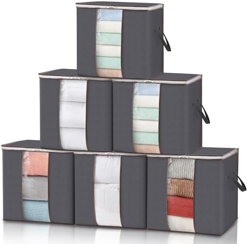 Lifewit 6 Pack 100L Clothes Storage Bins with Lids, Blanket Storage Bags by Lifewit