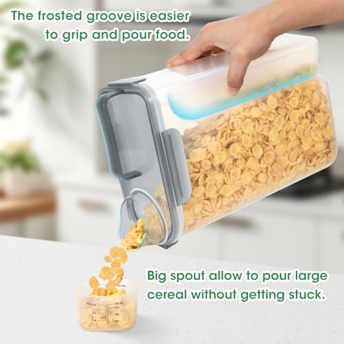 TBMax Rice Container 10 Lbs, Cereal Container Oatmeal Storage, Airtight Food Dispenser with Pouring Spout & Cup for Flour Grain Beans, Pet Dog Cat Food Storage Container-Translucent Grey - Image 2