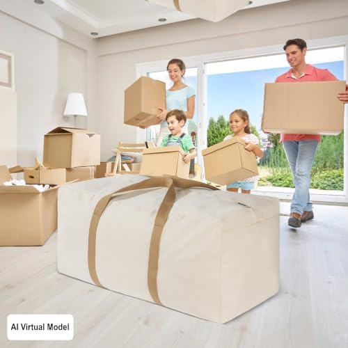 130L Canvas Storage Duffle Bag, Beige, 31''x15''x15'', 2 - Image 4