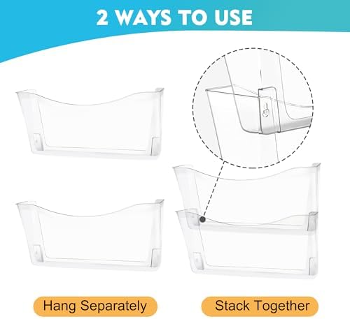 EASEPRES 6 Pack Clear Single Pocket Hanging File Organizer, Plastic Wall Mount Paper Mails Magazines Holder, Mounted Folder Bins for Office School and Home, 13.85x3.14x6.88 inches - Image 4