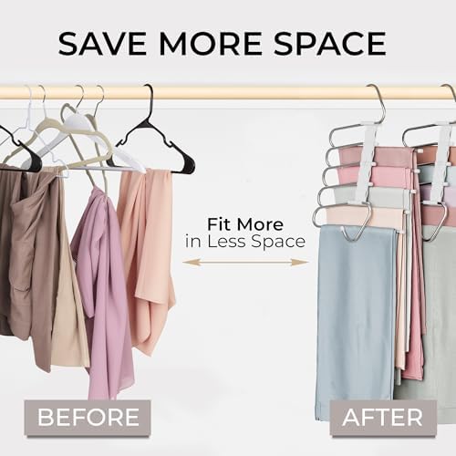 MORALVE Pants Hangers Space Saving - 4 Pack - Non-Slip Multi-Layer Space Saving Hangers - Multifunctional Clothing Rack for Closet Storage - Ideal for Jeans, Trousers, Skirts, Scarves & Slacks (White) - Image 2