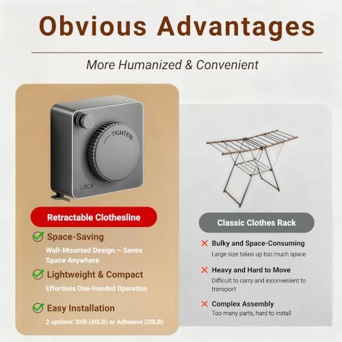 Retractable Clothesline, 16.8 FT Indoor Wall Mounted Laundry Line - Image 4