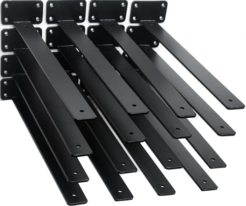 16 Pack - 16 inch Black Hidden L Shelf Bracket (1/5 Inch Thicked) Iron Floating Shelf Brackets Rustic Industrial Metal Brackets for Shelf Support by MHMYDZ