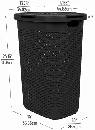 Mind Reader Slim Laundry Hamper with Lid, 60L Tall Clothes Basket, Narrow Tapered Design for Bathrooms, Closets and Laundry Rooms, Plastic, 2 Pack, Black - Image 3
