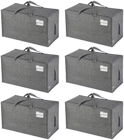 VENO 6 Pack Extra Large Heavy Duty Moving Bags with Wide Opening & Reinforced Handles, Reusable Storage Tote Bags with Strong Zippers for Clothes, College Dorm Essentials & Moving Supplies by Veno