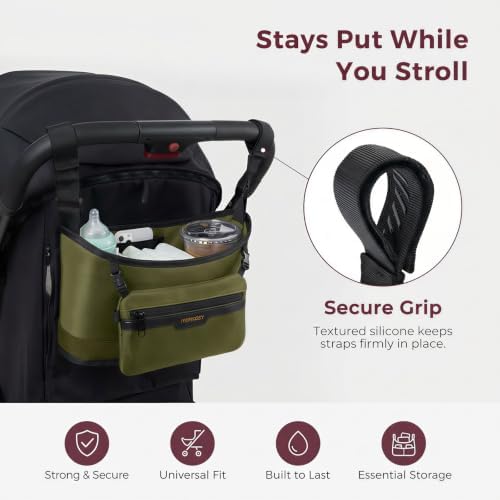 Momcozy Universal Stroller Organizer, Slim Stroller Caddy with 2 Insulated Cup Holders, Non-Slip Silicone Straps, Detachable Mini Pouch, Dense-Weave Parent Console for UPPAbaby, Doona, Graco & More - Image 3