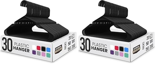 Utopia Home Clothes Hangers 60 Pack - Plastic Hangers Space Saving - Durable Coat Hanger with Shoulder Grooves (Black) by UTOPIAHOME