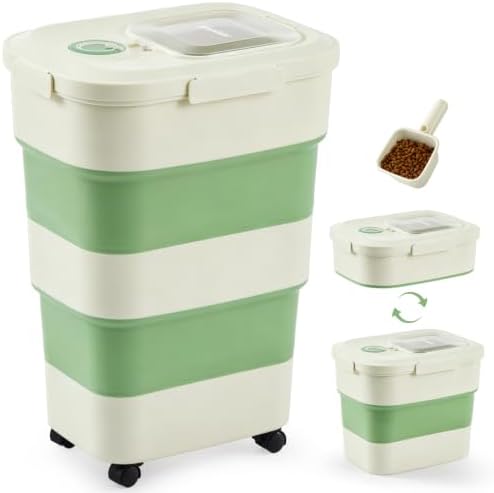 ZOMISIA 40-50lbs Collapsible Dog Food Storage Container with Wheels, Green by Zomisia