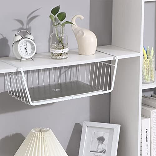 Under Shelf Storage Basket, Hanging Shelf Basket Slides Under Shelves for Storage Metal Under Cabinet Shelf Basket Organizer for Kitchen Pantry Desk Bookshelf (White Pack of 4) - Image 4