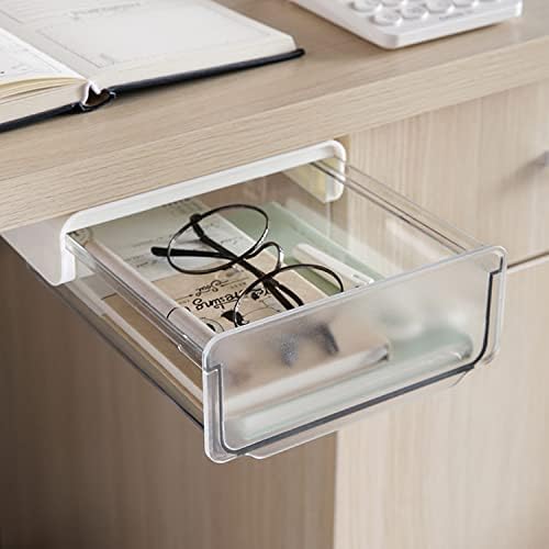 OSPNIEEK Self-adhesive Under Desk Drawer Organizer, 2 Pack Table Hidden Slide Out Large Storage Mounted Desktop Pencil Holder Tray Drawers for Office Home School Stationery Kitchen (White) - Image 6