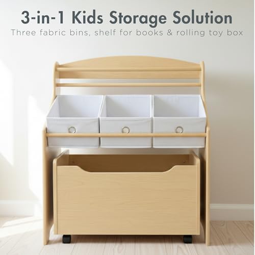 Humble Crew 3 in 1 Kids Bookshelf, Toy Organizer and Rolling Toy Box, Wood - Image 3