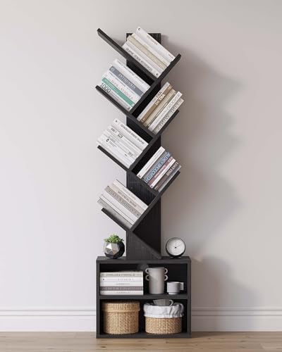 SUNMORY 6 Tier Tree Bookshelf, Tall Small Bookcase with Storage Cabinet by SUNMORY