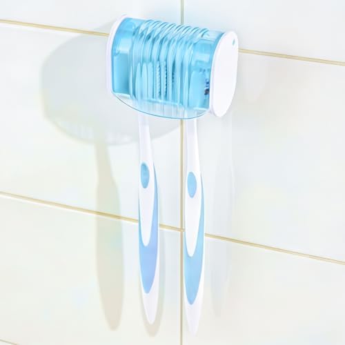 1 Pack Toothbrush Holder Wall Mounted with Cover for Bathroom, 2 Slots Toothbrush Storage Organizer for Shower, Self Adhesive Toothbrush Hanger (Blue) - Image 6