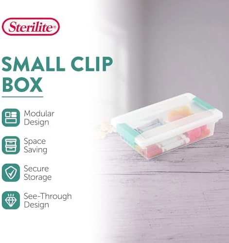 Sterilite Small Clip Box, Stackable Small Storage Bin with Latching Lid, Plastic Container to Organize Office, Crafts, Clear Base and Lid, (Pack of 6) - Image 2
