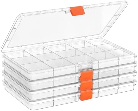 Moon Magpie 2PACK Extra Thick Bead Organizers, 15 Grid Mini Clear Plastic Storage Box Craft Containers for Nail jewelry rhinestones DIY Supply Case by Moon+Magpie