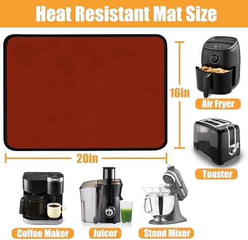 TOHONFOO Heat Resistant Mats for Countertop & Air Fryer, 20x16 in, Red - Image 3