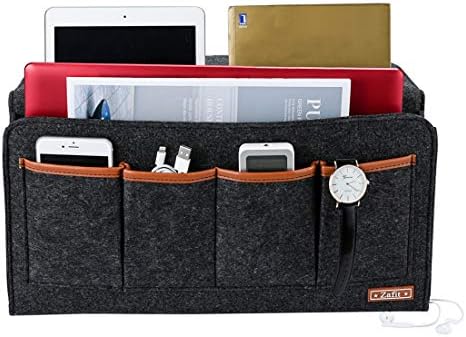 Zafit Bedside Caddy, 7 Pockets Large Size Bedside Organizer Caddy for Magazine Remotes Phone (17.3'' x 18.1'', Dark Grey) - Image 2