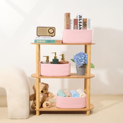 MiniArk Small Storage Baskets for Organizing | Closet Organizer Bins | Shelf Toy Basket | Woven Rope Baskets | Cube Decorative Box | Shallow Basket | 11.5x7.5x4.7” | 3 Packs Light Pink - Image 6