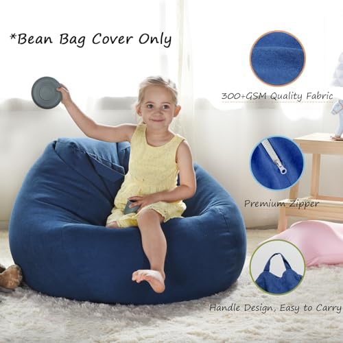 YuppieLife Stuffed Animal Storage Bean Bag Cover, 38" Canvas Toy Organizer - Image 3